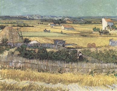 Vincent Van Gogh Harvest at La Crau,with Montmajour in the Background (Blue Cart) (mk09)